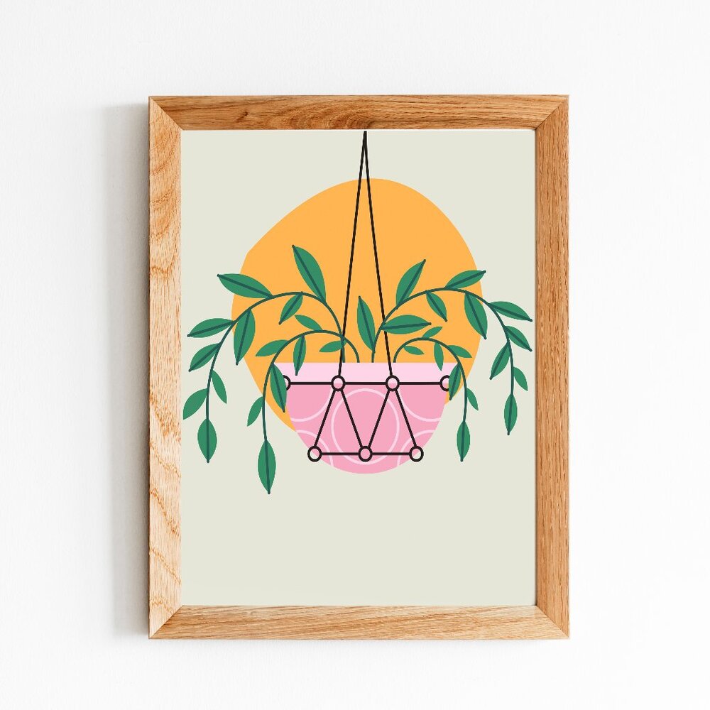 Hanging Basket Plant Art Print Wall Decor 8"x10"